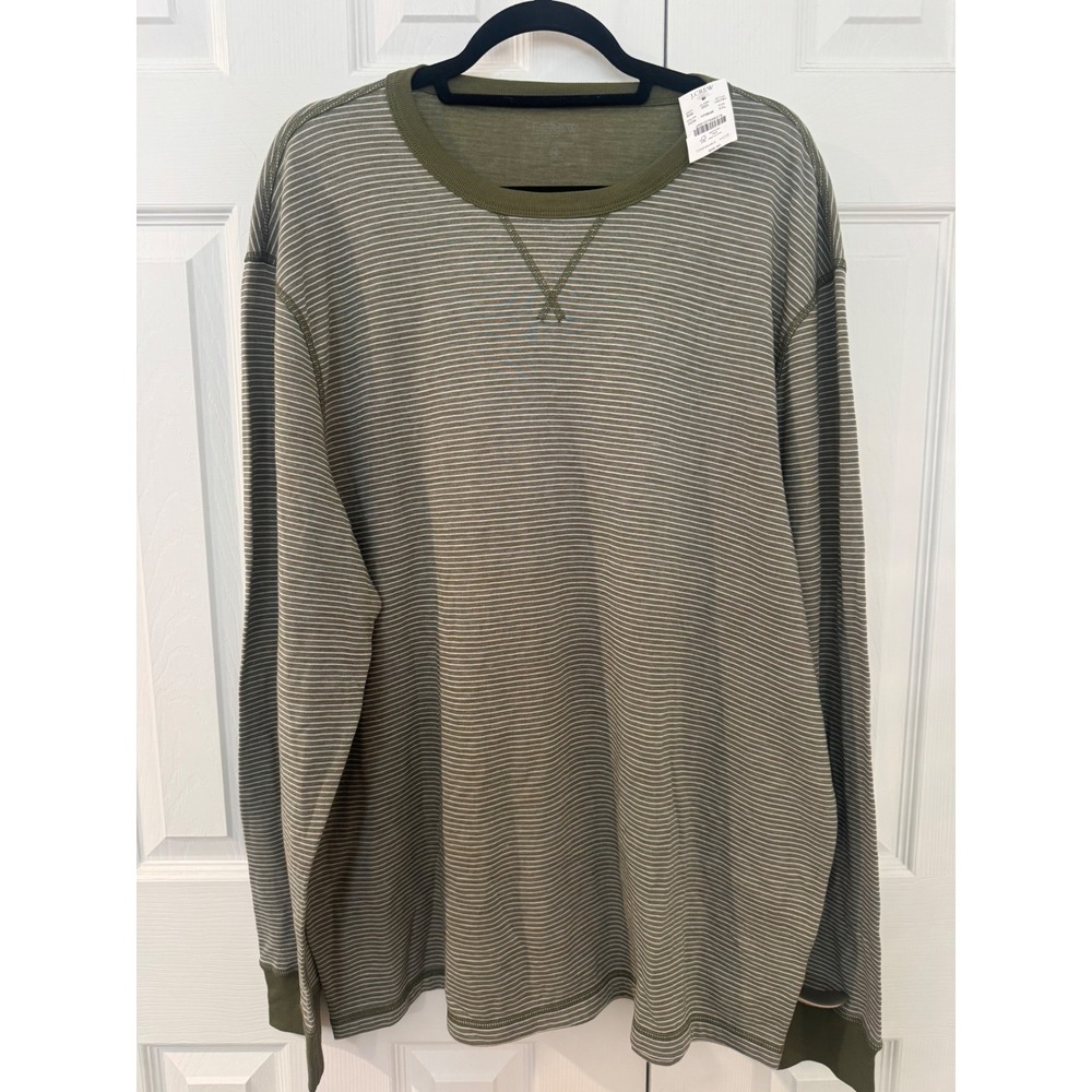 J.Crew Mens XXL Olive Green Super Soft Striped Long Sleeve Crewneck Shirt NWT